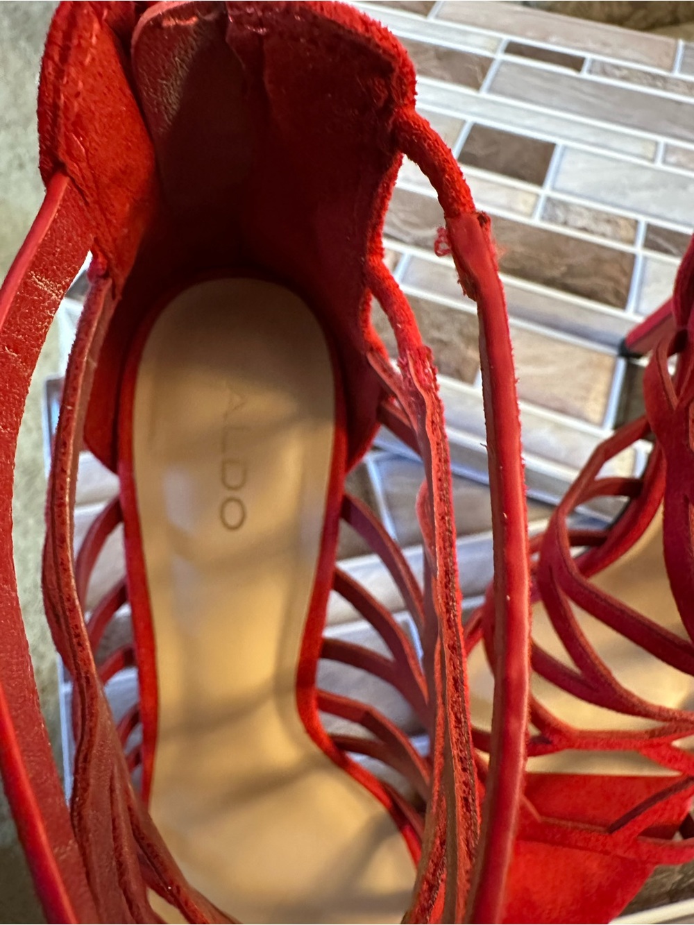 ALDO Red Suede Cage Heels Sandals Size 8 Open Toe Zip Back - Picture 7 of 10